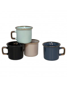Tradineur - Pack de 4 Tazas Mug Modelo Regina - Fabricado en cerámica - Ideal para café e infusiones - Apta para lavavajillas y