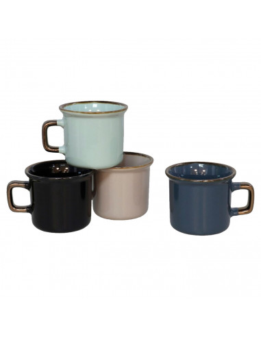Tradineur - Pack de 4 Tazas Mug Modelo Regina - Fabricado en cerámica - Ideal para café e infusiones - Apta para lavavajillas y