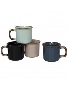 Tradineur - Pack de 4 Tazas Mug Modelo Regina - Fabricado en cerámica - Ideal para café e infusiones - Apta para lavavajillas y