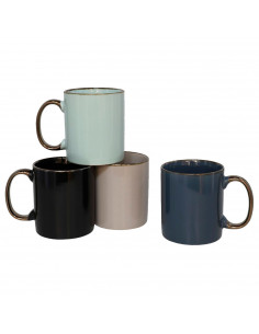 Tradineur - Pack de 4 Tazas Mug Modelo Regina - Fabricado en cerámica - Ideal para café e infusiones - Apta para lavavajillas y