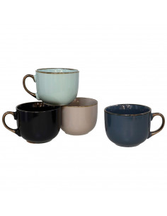 Tradineur - Pack de 4 Tazas Mug Modelo Regina - Fabricado en cerámica - Ideal para café e infusiones - Apta para lavavajillas y