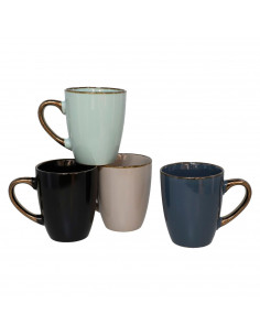 Tradineur - Pack de 4 Tazas Mug Modelo Regina - Fabricado en cerámica - Ideal para café e infusiones - Apta para lavavajillas y