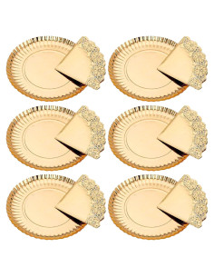 Tradineur - Pack de 6 bandejas redondas de cartón con blonda, fuente reciclable para pasteles con encaje de papel, decoración de