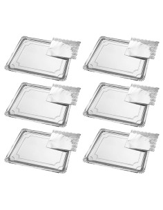 Tradineur - Pack de 6 bandejas rectangulares de cartón con blonda, fuente reciclable para pasteles con encaje de papel, decoraci