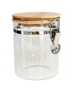 Tradineur - Tarro de vidrio borosilicato con tapa de bambú y cierre metálico, bote hermético, frasco, recipiente para guardar pa
