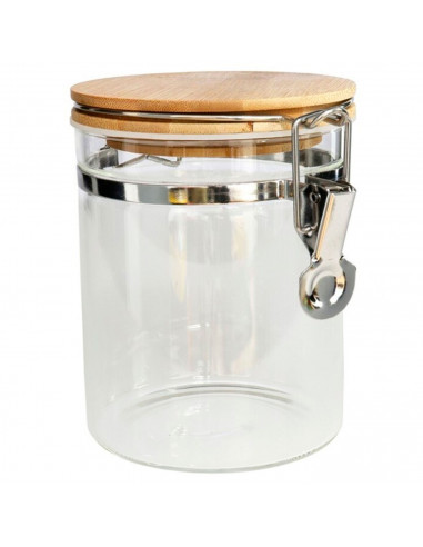 Tradineur - Tarro de vidrio borosilicato con tapa de bambú y cierre metálico, bote hermético, frasco, recipiente para guardar pa