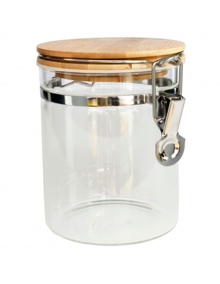 Tradineur - Tarro de vidrio borosilicato con tapa de bambú y cierre metálico, bote hermético, frasco, recipiente para guardar pa