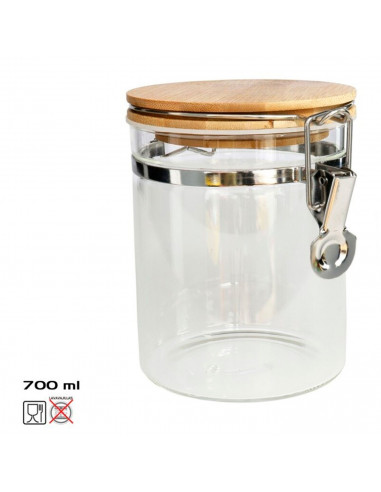 Tradineur - Tarro de vidrio borosilicato con tapa de bambú y cierre metálico, bote hermético, frasco, recipiente para guardar pa