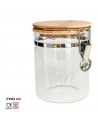 Tradineur - Tarro de vidrio borosilicato con tapa de bambú y cierre metálico, bote hermético, frasco, recipiente para guardar pa