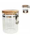 Tradineur - Tarro de vidrio borosilicato con tapa de bambú y cierre metálico, bote hermético, frasco, recipiente para guardar pa