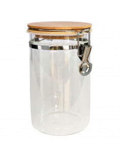 Tradineur - Tarro de vidrio borosilicato con tapa de bambú y cierre metálico, bote hermético, frasco, recipiente para guardar pa