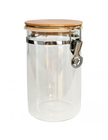 Tradineur - Tarro de vidrio borosilicato con tapa de bambú y cierre metálico, bote hermético, frasco, recipiente para guardar pa