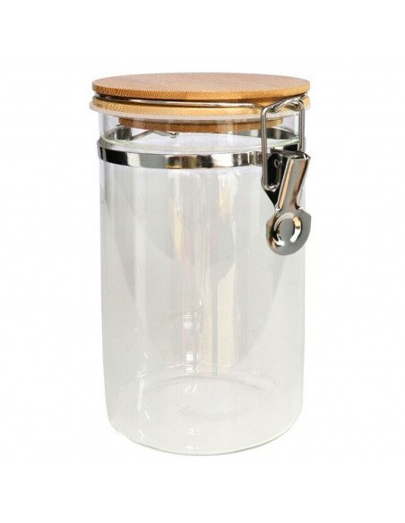 Tradineur - Tarro de vidrio borosilicato con tapa de bambú y cierre metálico, bote hermético, frasco, recipiente para guardar pa