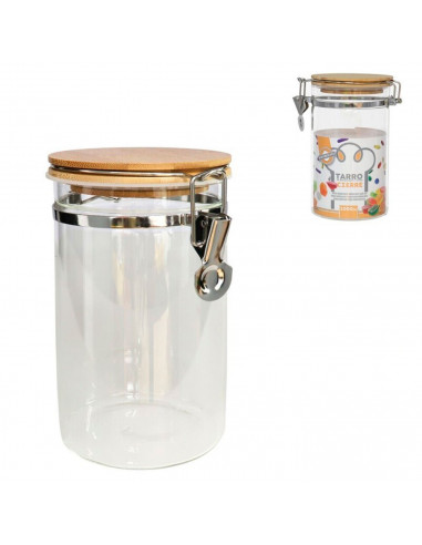 Tradineur - Tarro de vidrio borosilicato con tapa de bambú y cierre metálico, bote hermético, frasco, recipiente para guardar pa