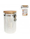 Tradineur - Tarro de vidrio borosilicato con tapa de bambú y cierre metálico, bote hermético, frasco, recipiente para guardar pa