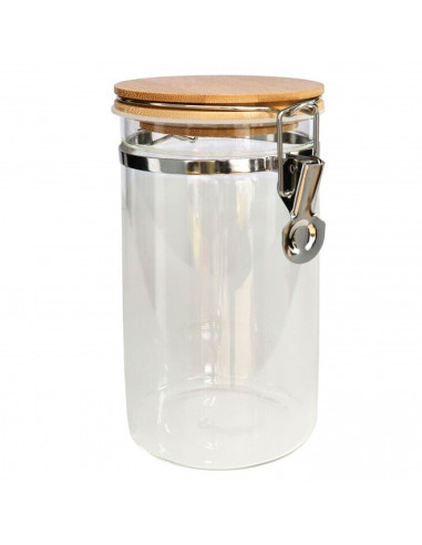 Tradineur - Tarro de vidrio borosilicato con tapa de bambú y cierre metálico, bote hermético, frasco, recipiente para guardar pa