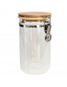 Tradineur - Tarro de vidrio borosilicato con tapa de bambú y cierre metálico, bote hermético, frasco, recipiente para guardar pa