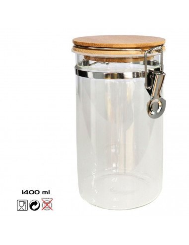 Tradineur - Tarro de vidrio borosilicato con tapa de bambú y cierre metálico, bote hermético, frasco, recipiente para guardar pa