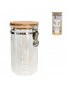 Tradineur - Tarro de vidrio borosilicato con tapa de bambú y cierre metálico, bote hermético, frasco, recipiente para guardar pa