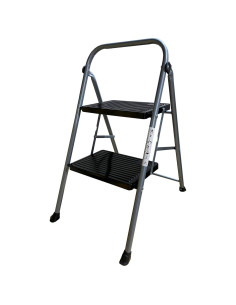 Tradineur - Escalera metálica plegable de 2 peldaños - Fabricado en Hierro - Soporta hasta un peso de 150 kg - Antideslizante -