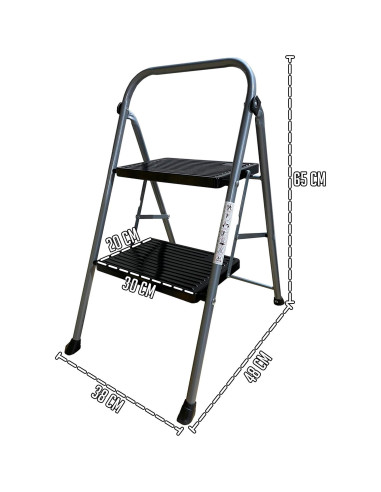 Tradineur - Escalera metálica plegable de 2 peldaños - Fabricado en Hierro - Soporta hasta un peso de 150 kg - Antideslizante -
