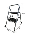 Tradineur - Escalera metálica plegable de 2 peldaños - Fabricado en Hierro - Soporta hasta un peso de 150 kg - Antideslizante -