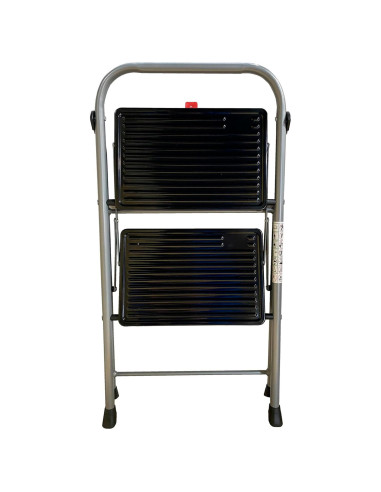 Tradineur - Escalera metálica plegable de 2 peldaños - Fabricado en Hierro - Soporta hasta un peso de 150 kg - Antideslizante -