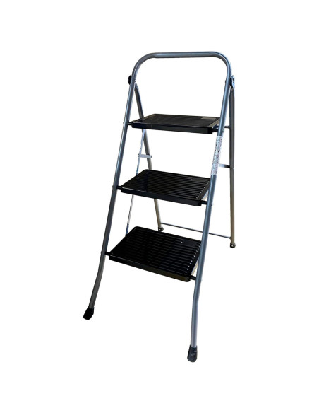 Tradineur - Escalera metálica plegable de 3 peldaños - Fabricado en Hierro - Soporta hasta un peso de 150 kg - Antideslizante -