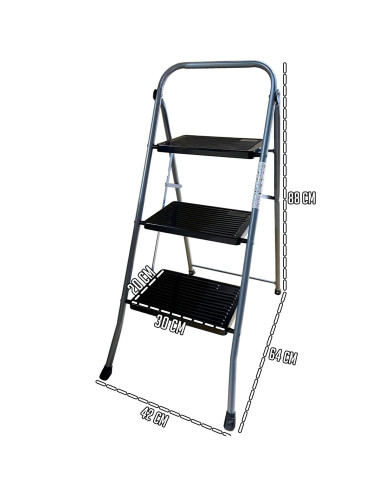 Tradineur - Escalera metálica plegable de 3 peldaños - Fabricado en Hierro - Soporta hasta un peso de 150 kg - Antideslizante -