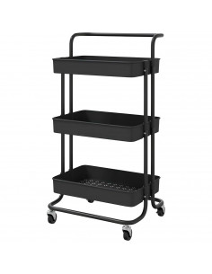 Tradineur - Carrito auxiliar con ruedas, 3 niveles, acero y plástico, camarera, estantería móvil de almacenamiento, baño, cocina