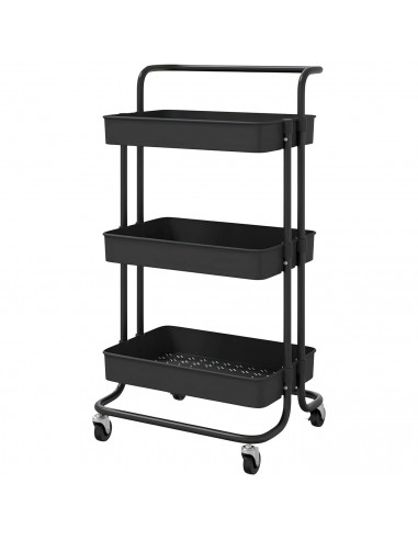 Tradineur - Carrito auxiliar con ruedas, 3 niveles, acero y plástico, camarera, estantería móvil de almacenamiento, baño, cocina
