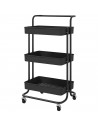 Tradineur - Carrito auxiliar con ruedas, 3 niveles, acero y plástico, camarera, estantería móvil de almacenamiento, baño, cocina