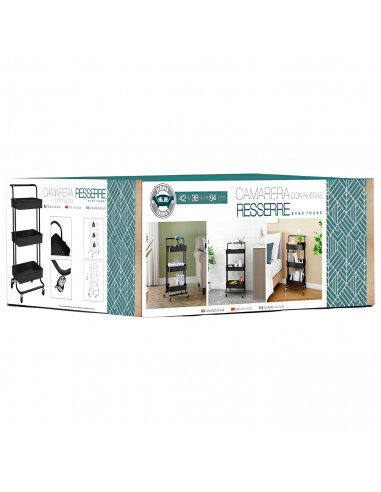 Tradineur - Carrito auxiliar con ruedas, 3 niveles, acero y plástico, camarera, estantería móvil de almacenamiento, baño, cocina