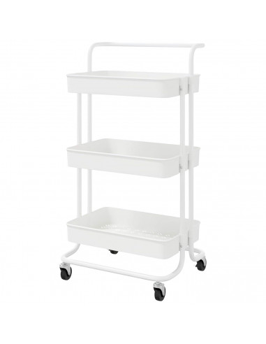 Tradineur - Carrito auxiliar con ruedas, 3 niveles, acero y plástico, camarera, estantería móvil de almacenamiento, baño, cocina