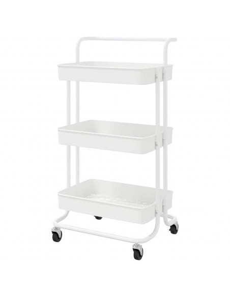 Tradineur - Carrito auxiliar con ruedas, 3 niveles, acero y plástico, camarera, estantería móvil de almacenamiento, baño, cocina