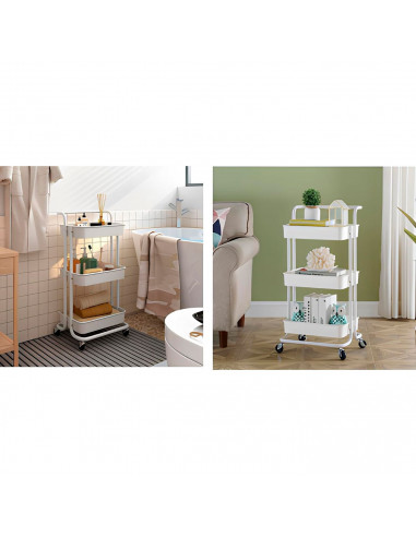 Tradineur - Carrito auxiliar con ruedas, 3 niveles, acero y plástico, camarera, estantería móvil de almacenamiento, baño, cocina