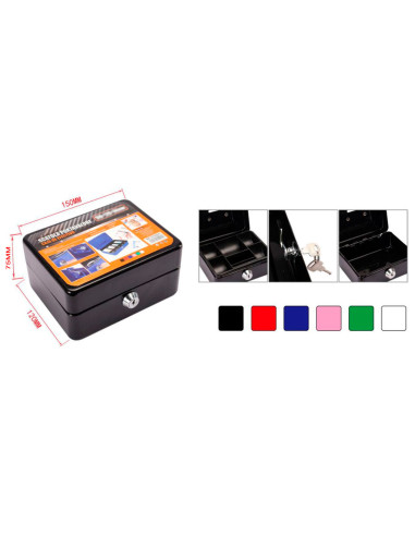 Tradineur - Caja de caudales con cerradura, metal y plástico, incluye 2 llaves, recipiente seguro para dinero, joyas - 15 x 12 x