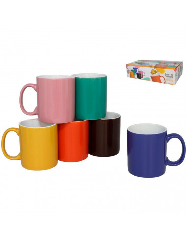 Tradineur - Pack de 6 tazas de cerámica, modelo Sierra, café, té, infusiones, aptas para lavavajillas y microondas - 12 x 8 cm -