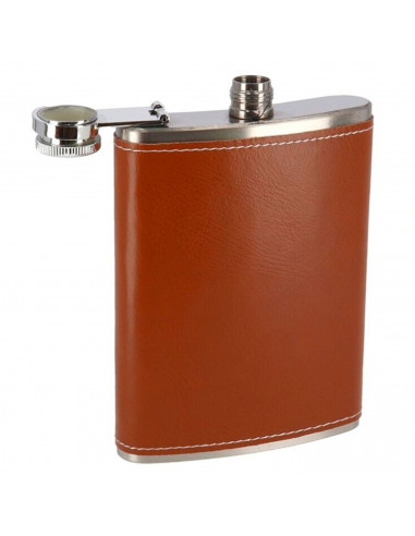 Tradineur - Petaca de acero forrada, modelo Stan, recipiente para whisky, licores, agua, portátil, camping, senderismo, viajes,