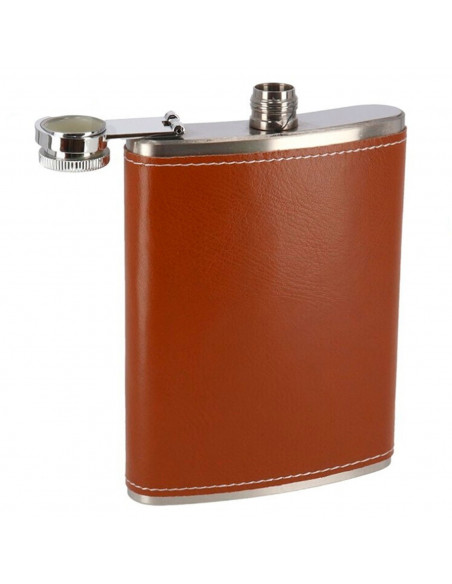 Tradineur - Petaca de acero forrada, modelo Stan, recipiente para whisky, licores, agua, portátil, camping, senderismo, viajes,