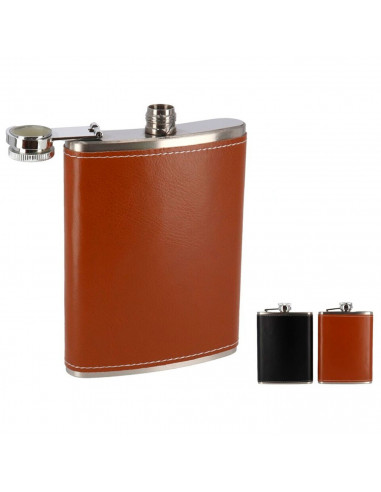 Tradineur - Petaca de acero forrada, modelo Stan, recipiente para whisky, licores, agua, portátil, camping, senderismo, viajes,