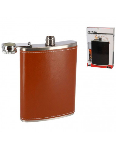 Tradineur - Petaca de acero forrada, modelo Stan, recipiente para whisky, licores, agua, portátil, camping, senderismo, viajes,