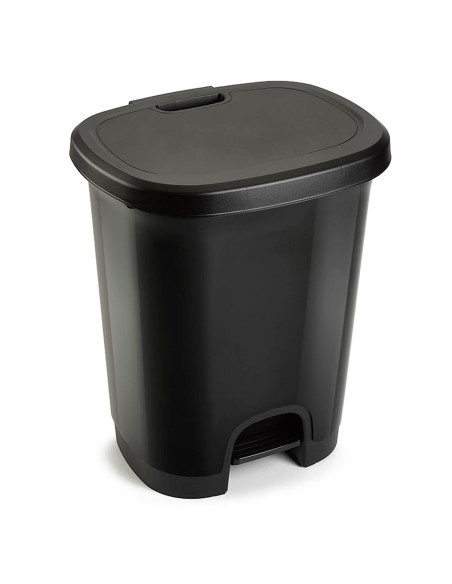 Tradineur - Cubo de basura con pedal - Fabricado en Plástico - Capacidad de 27 Litros - 45 x 38 x 32 cm - Color Negro.
