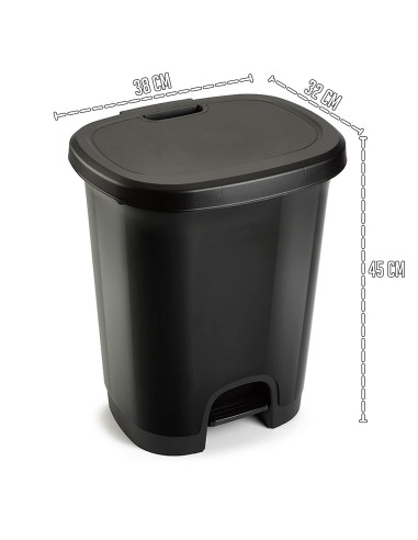 Tradineur - Cubo de basura con pedal - Fabricado en Plástico - Capacidad de 27 Litros - 45 x 38 x 32 cm - Color Negro.