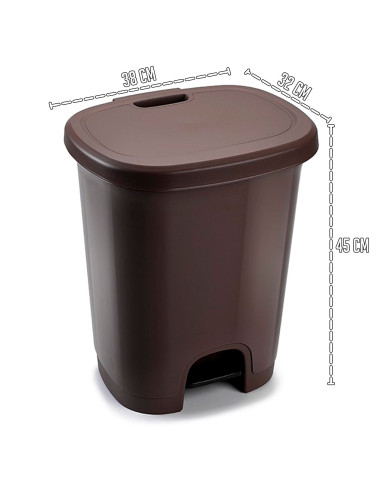 Tradineur - Cubo de basura con pedal - Fabricado en Plástico - Capacidad de 27 Litros - 45 x 38 x 32 cm - Color Wengue.
