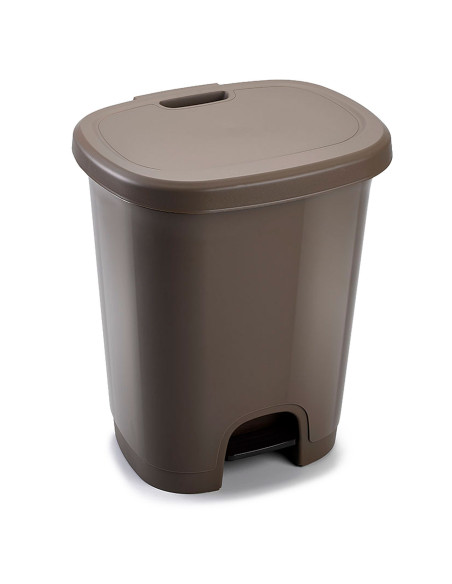 Tradineur - Cubo de basura con pedal - Fabricado en Plástico - Capacidad de 27 Litros - 45 x 38 x 32 cm - Color Marrón Topo.