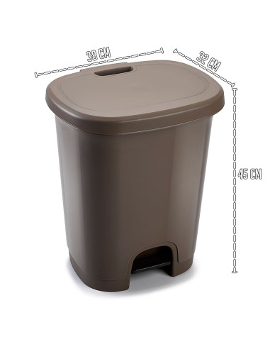 Tradineur - Cubo de basura con pedal - Fabricado en Plástico - Capacidad de 27 Litros - 45 x 38 x 32 cm - Color Marrón Topo.