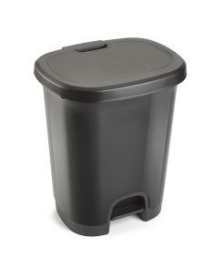 Tradineur - Cubo de basura con pedal - Fabricado en Plástico - Capacidad de 27 Litros - 45 x 38 x 32 cm - Color Gris Oscuro