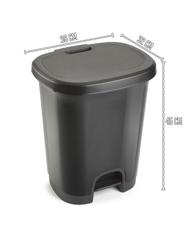 Tradineur - Cubo de basura con pedal - Fabricado en Plástico - Capacidad de 27 Litros - 45 x 38 x 32 cm - Color Gris Oscuro