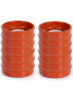 Tradineur - Pack de 12 cazuelas redondas de barro - Aptas para vitro y horno - Ideales para servir tapas y aperitivos - Ø 8 cm